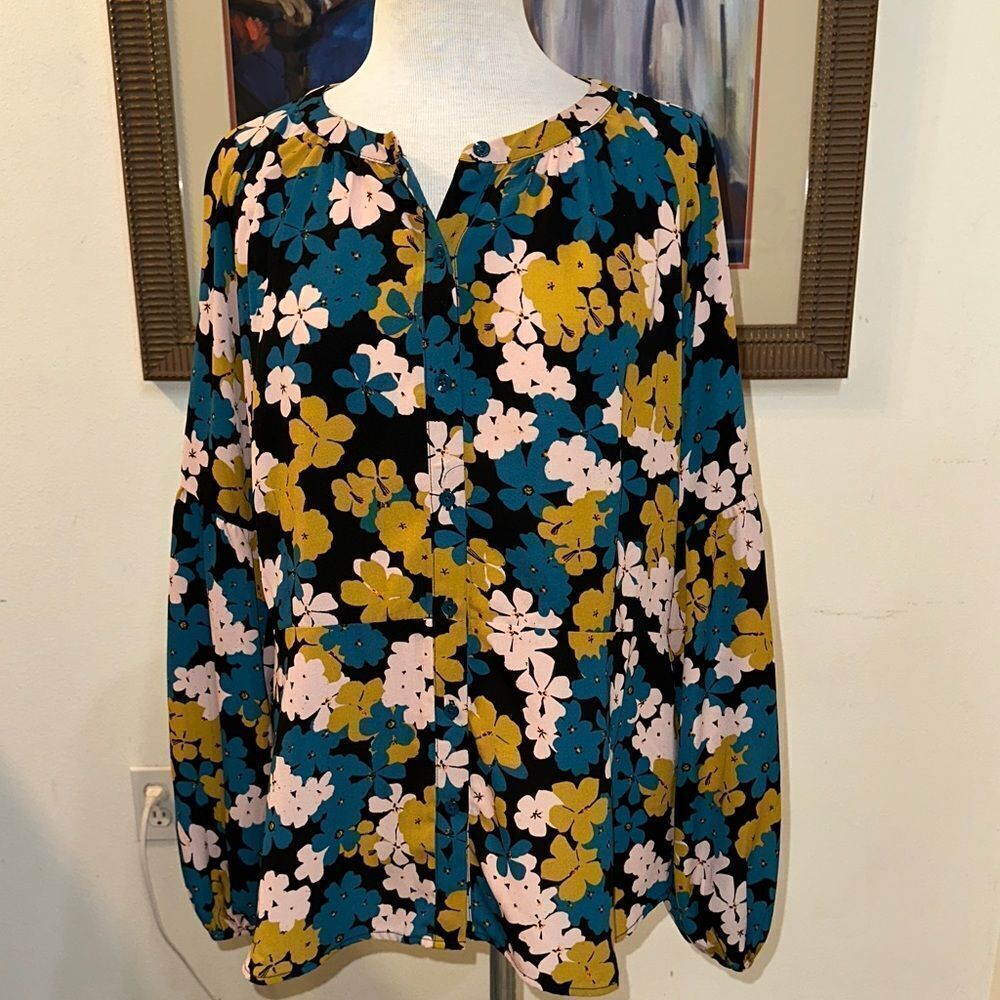 Cabi Floral Women's Top - Black, Yellow, Pink, Teal Size Large